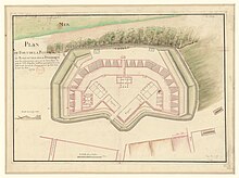 French plans for Fort de La Reine in 1778 Plan du fort de La Reine au Roseau, Ile de la Dominique, avec les augmentations qui y ont ete faites depuis la prise de l'Ile... - btv1b53025365d.jpg