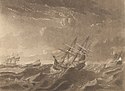 Плоча IV. Изглед към морето сутрин след бурята, с бедстващото положение на Кентавъра, Вил дьо Пари и Глорие, както се вижда от лейди Джулиана, Вил дьо Париж, преминаващ към Наветрен под RMG PY8434 (изрязан) .jpg