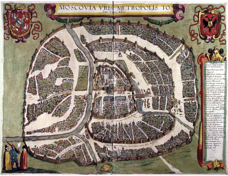 Karta Moskve za vreme poljske okupacije sa latinskim napisima, dve godine pred uništenje Moskve 1612 (crtež Žigmunda Herberštajna, 1610)