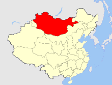 Outer Mongolia within Qing China in 1911. Qing Dynasty Mongolia map 1911.svg