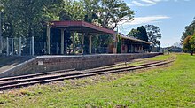 Platform and station building from the south (2023 photograph) Railway station Lismore (3).jpg