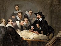 Realismo: Lección de anatomía del Dr. Nicolaes Tulp (1632), de Rembrandt, Mauritshuis, La Haya.