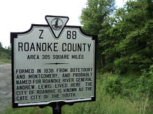 State historical marker for Roanoke County, Virginia