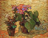 Robert Antoine Pinchon, 1915-20, Pots de géraniums, oil on board, 72.8 x 91.5 cm