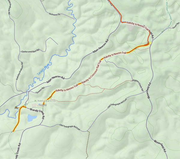 Map of the Rokeby-Crossover Rail Trail. Rokeby-Crossover Rail Trail map Stevage.png