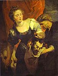 Judith and her maidservant put Holofernes' head in a sack label QS:Len,"Judith and her maidservant put Holofernes' head in a sack" label QS:Lpl,"Judyta i jej służąca wkładająca głowę Holofernesa do worka" label QS:Lnl,"Judith met het hoofd van Holofernes" . 1620-1622. oil on canvas medium QS:P186,Q296955;P186,Q12321255,P518,Q861259 . Florence, Uffizi Gallery.