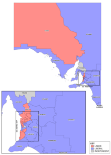 Map of rural state electoral districts showing results from the 2014 election and changes since. SA-Election2018-state-map.png