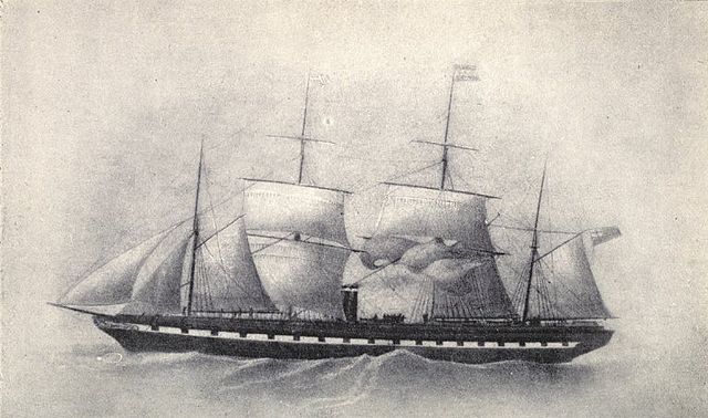 SS Great Britain in 1853, after her refit to four masts