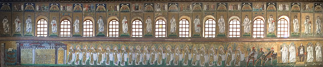 Panorama mozaika lijevog bočnog zida u bazilici Sant Apollinaire Nuovo u Ravenni