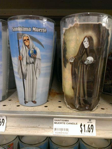Santa Muerte votive candles at a grocery store in suburban Washington, D.C.