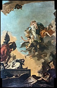 Scuola Grande dei Carmini (Benátky) - Sala capitolare - Madonna del carmelo che dà lo scapolare a san simone Stock - Giambattista Tiepolo.jpg