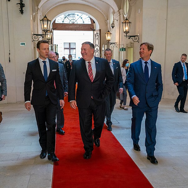 File:Secretary Pompeo Arrives for a Business Roundtable With Austrian Finance Minister Gernot Bluemel and United States Ambassador to the Republic of Austria Trevor D. Traina (50225005973).jpg