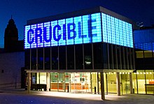 The Crucible Theatre at night Sheffield's Crucible Theatre (at night).jpg
