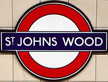 Roundel on a platform at St. John's Wood Sign in London Underground 04.JPG