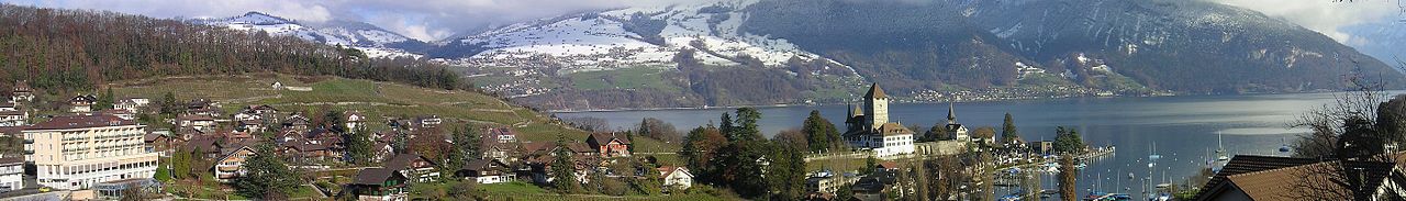 Panoramic view over Spietz and Lake Thun