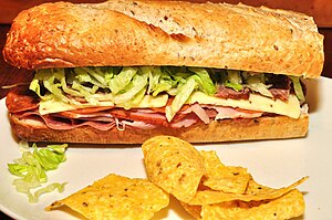Submarine sandwich and chips