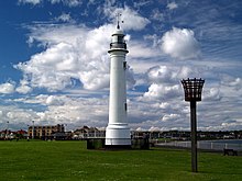 The lighthouse from the Old South Pier was removed to Roker seafront in 1983. Designed by Thomas Meik, it dates from 1856