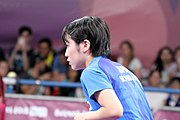 Deutsch: Tischtennis bei den Olympischen Jugendspielen 2018; Tag 9, 15. Oktober 2018; Mixed, Finale, Mixed-Doppel – Miu Hirano (JPN) gegen Sun Yingsha (CHN) 2:3 English: Table tennis at the 2018 Summer Youth Olympics at 15 October 2018 – Mixed Final, Mixed-Double – Miu Hirano (JPN) Vs Sun Yingsha (CHN) 2:3