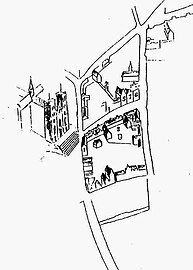 Begijnhof aan Sint-Goedelekerk, schets door Charles Ruelens.