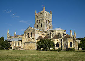 Tewkesbury Abbey in the town of Tewkesbury which the district is named after and governed from