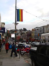 Rainbow flag banners are displayed all year in the Castro area of San Francisco, and along Market Street in June, as the symbol of LGBT pride and LGBT unity. TheCastro.JPG