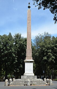 The Pincian Obelisk (South side), an obelisk commissioned by Hadrian between 130 and 136 AD in honour of Antinous, Rome - 29335690434.jpg