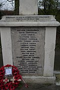 A rectangular granite panel with the title "Remember the men of Stourton and Thewaitegate who fell in the great war" above a list of names.