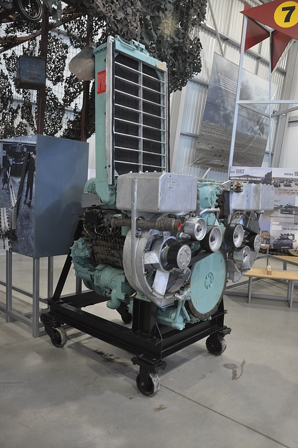 Leyland L60 engine pack with one of the radiators in the raised position displayed at the Bovington tank museum