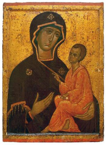 The Theotokos of Tikhvin of c. 1300, an example of the Hodegetria type of Madonna and Child.
