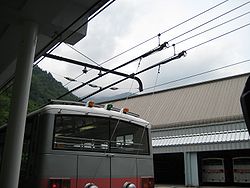 Torolley Pole; Kanden Tunnel Torolley Bus, Japan.jpg
