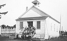 Trinidad School built in early 1870s and used until 1914.  From Boyle Collection, Humboldt State University Library