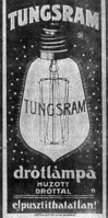Edison-menetes Tungsram izzólámpa reklám 1909-ből