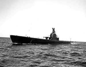 Raton (SS-270) während der Gerichtsverhandlungen im Michigansee, 1. Juli 1943.