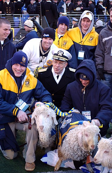 File:US Navy 071201-N-1134L-116 Chairman of the Joint Chiefs of Staff Adm. Mike Mullen poses with the Naval Academy mascots during the 108th annual Army-Navy game.jpg