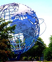 Close-up of the Unisphere, with a steel landmass representing Africa