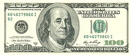 Mặt trước tờ tiền $100 Series 2006A.