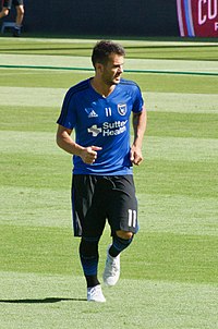 Qazaishvili warming up for San Jose against the Colorado Rapids at Avaya Stadium on 29 July 2017 Valeri Qazaishvili.jpg