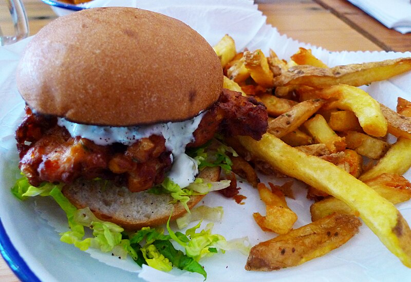 File:Vegetarian fritter burger - Honest, Soho, London.jpg