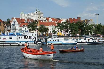 View of the Old Town from the Oder river. The Ducal Castle can be seen in the background