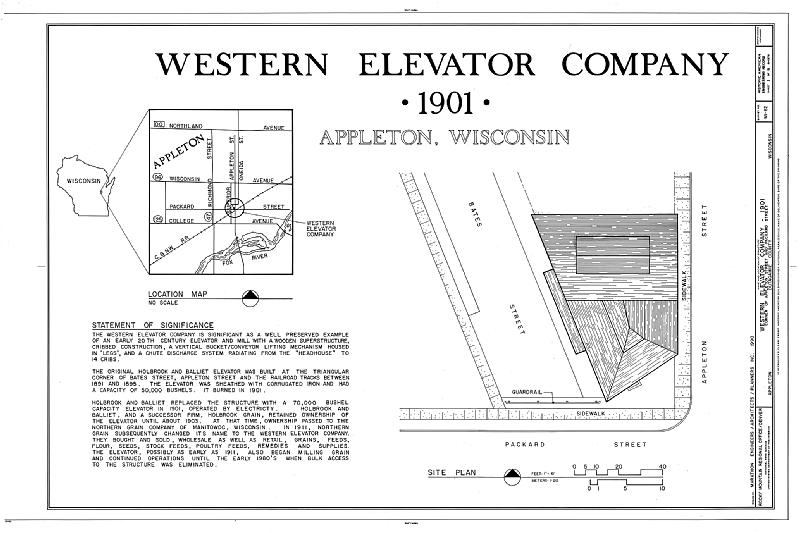 File:Western Elevator Company, 507 North Appleton Street, Appleton, Outagamie County, WI HAER WIS,44-APPL,2- (sheet 1 of 6).tif