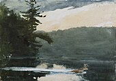 Winslow Homer.  "Adirondack.  Hirvi ui järvellä