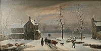 Winterlandscape with people and cows label QS:Len,"Winterlandscape with people and cows" label QS:Lpl,"Pejzaż zimowy z ludźmi i krowami" before 1850)