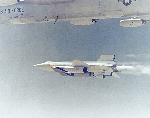 X-15A-2, with sealed ablative coating, external fuel tanks, and ramjet dummy test