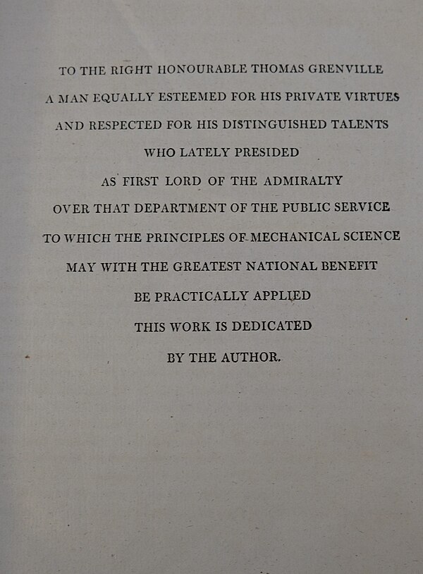 Dedication to Grenville in volume I of A Course of Lectures on Natural Philosophy and the Mechanical Arts, by Thomas Young (1807)