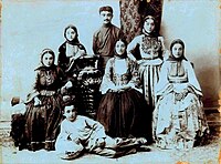 Yusif Vazir Chamanzaminli with his mother, sisters and brother, in his hometown of Shusha, Azerbaijan, around 1905–1906.