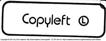 A sticker reads, "Copyleft circled letter L".