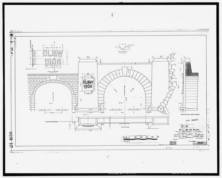 File:"D.L.andW.R.R. New Bergen Tunnel...Detail of Portal Masonry" Plan Sheet. Revised December 22, 1906. On file at New Jersey Transit Corporation Headquarters, Newark, New Jersey - Delaware HAER NJ-136-27.tif