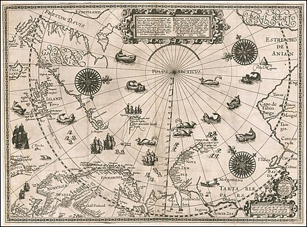 1598 map of Arctic exploration by Willem Barentsz in his third voyage