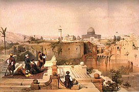 Palestinian Muslims pray in Jerusalem, 1840. By David Roberts, in The Holy Land, Syria, Idumea, Arabia, Egypt, and Nubia