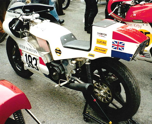 Peter Williams' 1973 John Player Norton 750 with sheet stainless steel semi-monocoque frame, exhibited at Castletown, Isle of Man in 1999